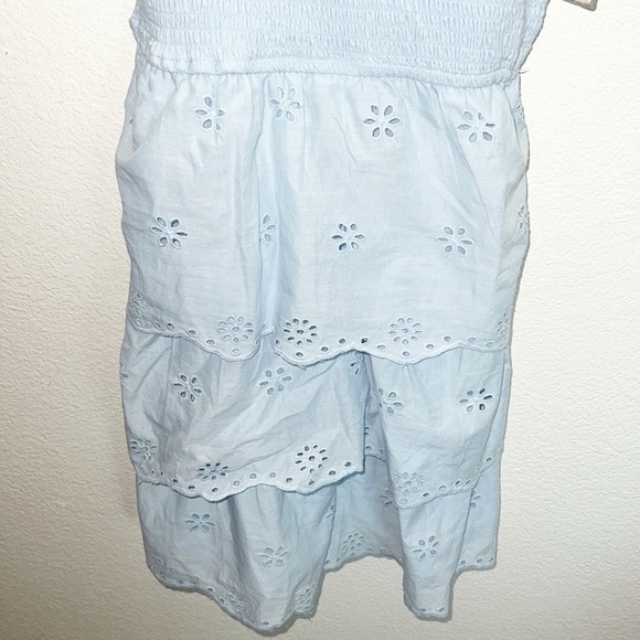 Sincerely Jules Light Blue Smocked Tiered Floral Tank Top Tie Strap Mini Dress - Picture 3 of 9
